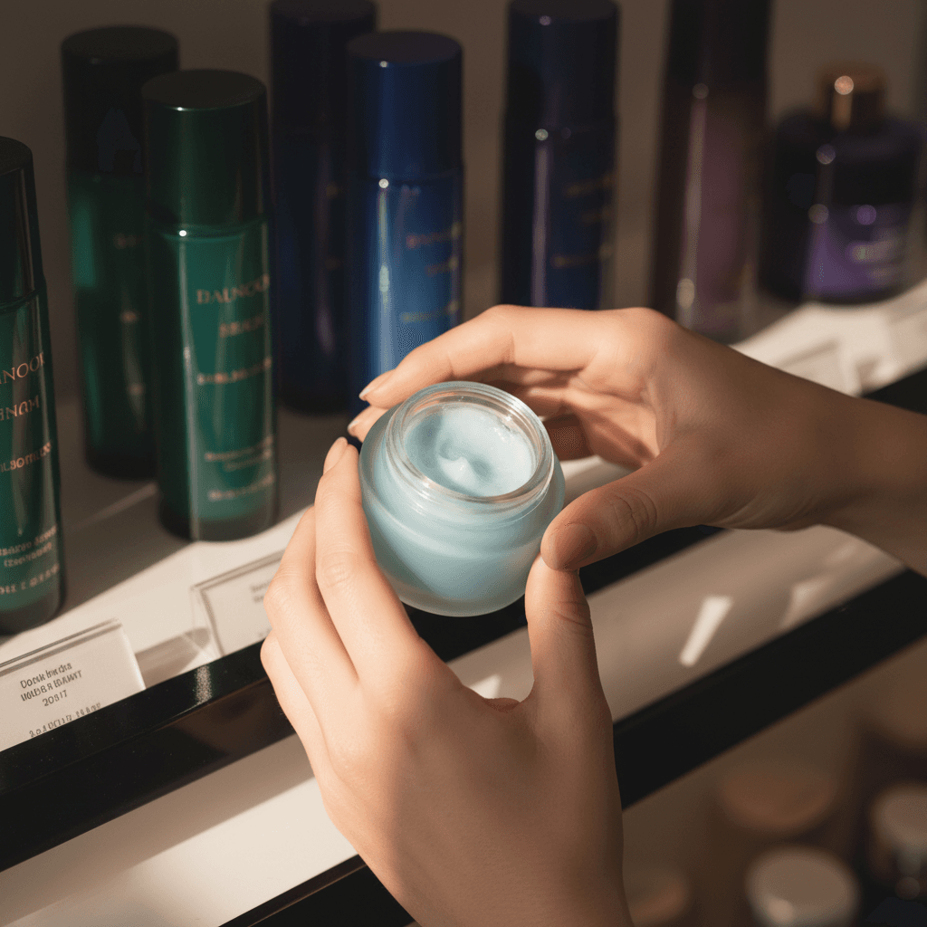 Customer selecting beauty product from shelf at YOB EMPATHY BEAUTY