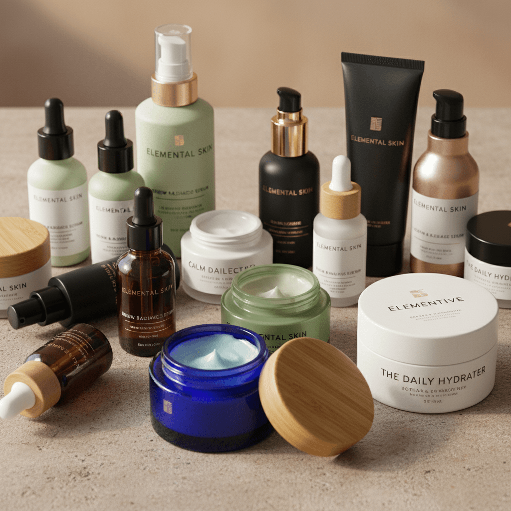 Close-up of YOB EMPATHY BEAUTY product collection and varieties