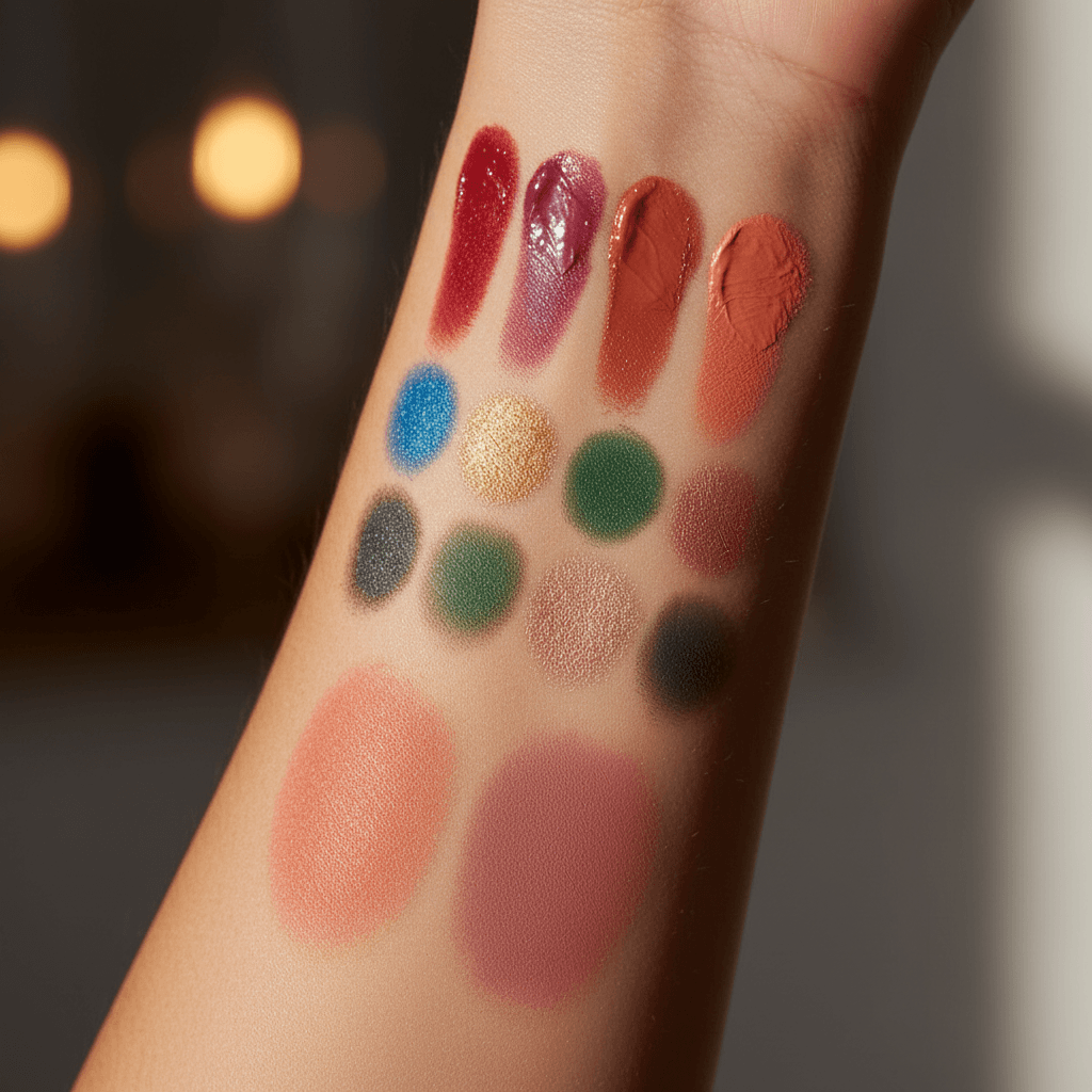 Makeup color swatches showing pigment quality