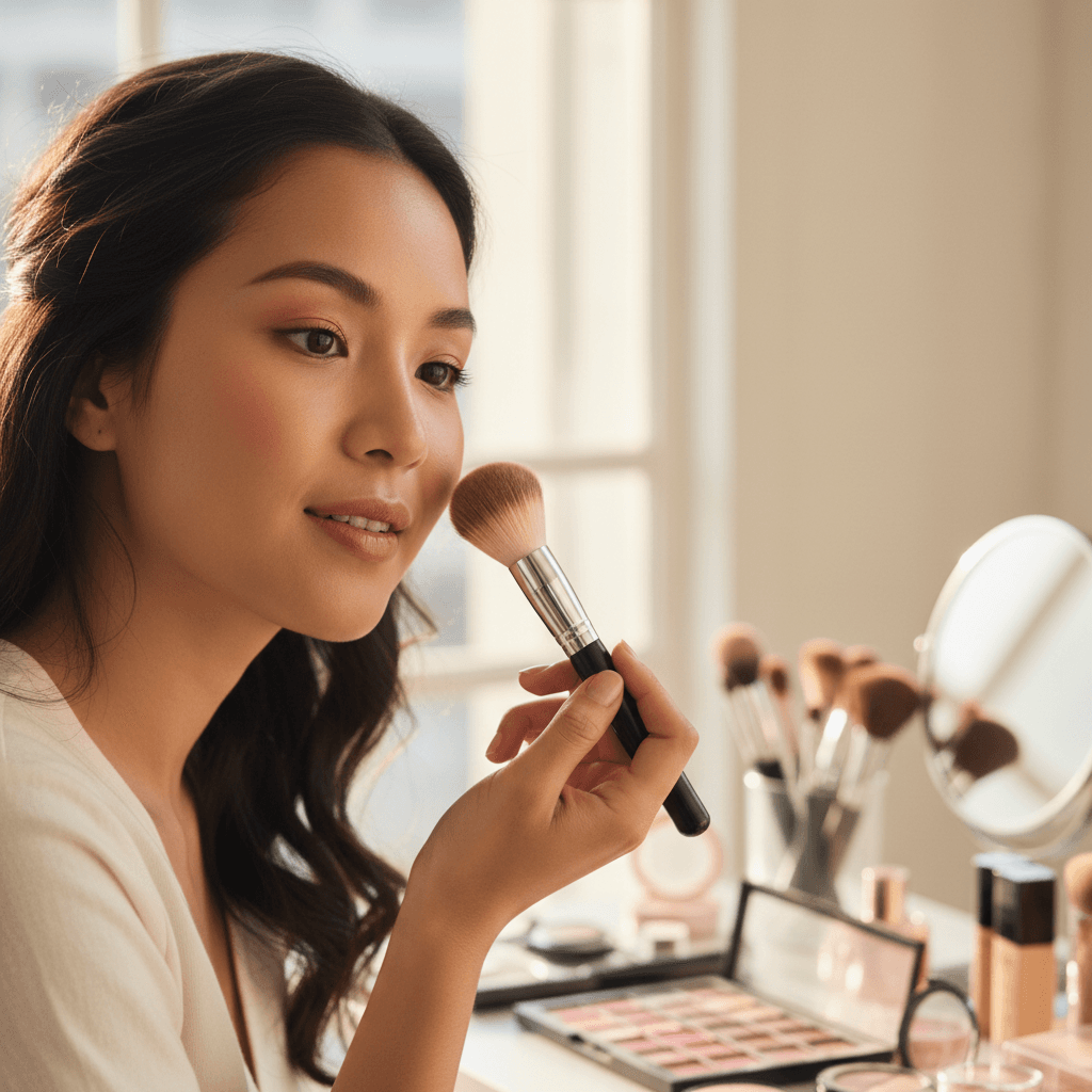 Woman applying makeup with professional brush